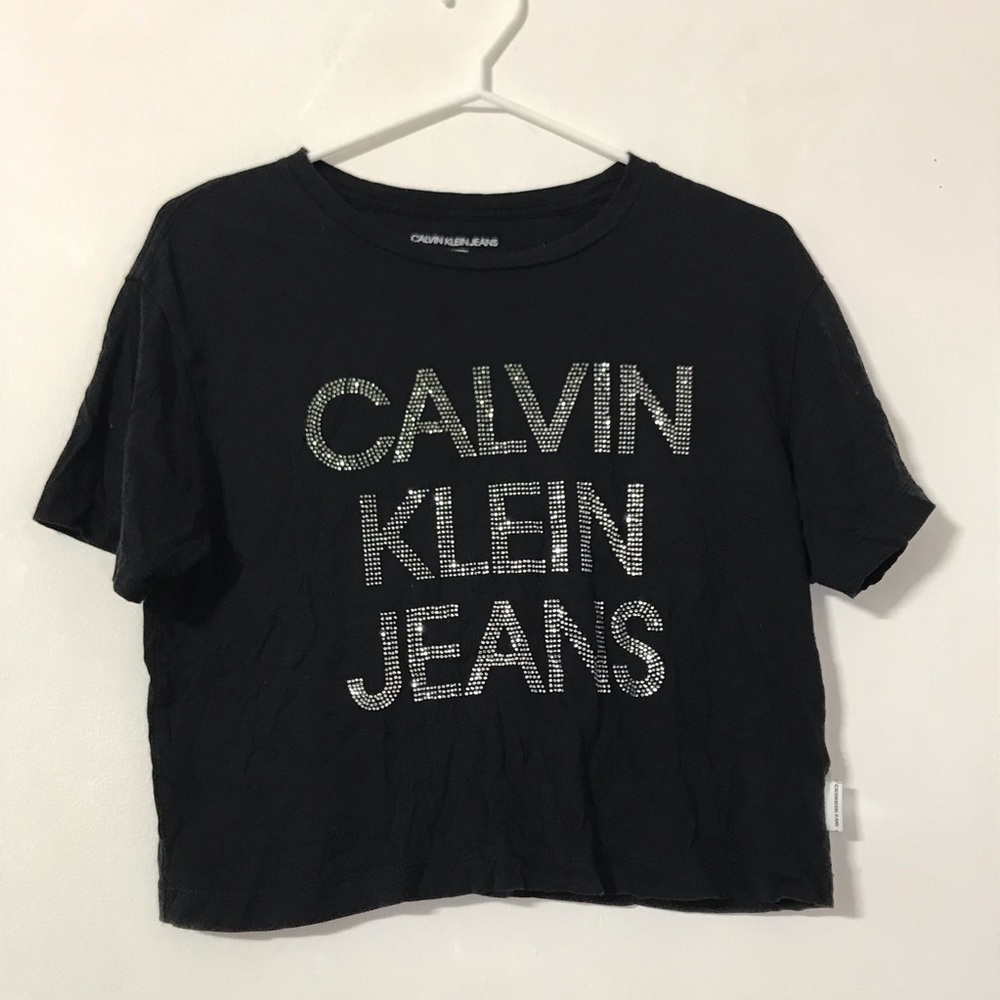 Black Calvin Klein crop top with diamond logo